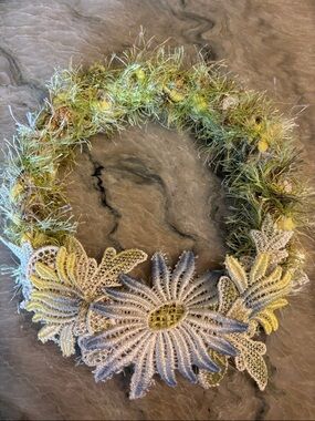 Handcrafted OOAK Green and Yellow Floral Wreath - Decorative Home Accent
